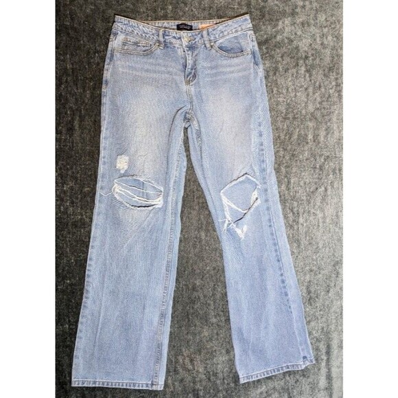 Distressed Low Rise Straight Leg Jeans Angel Kiss Size 5/27 Y2K Grunge - Picture 1 of 8